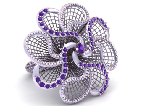 Ruby Flower Ring 3Dプリントモデル
