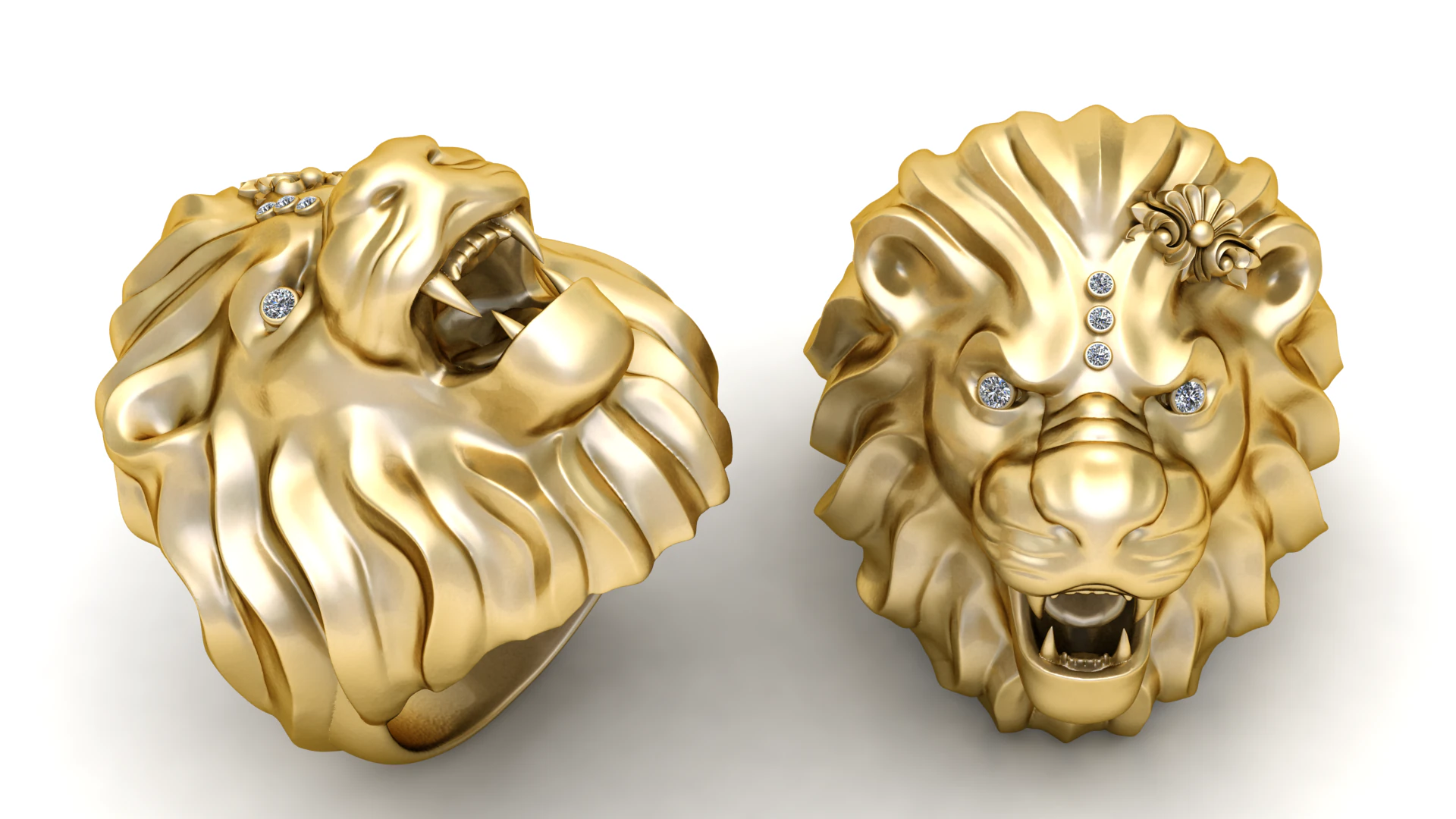 Gold lion crown ring 3D Print Model .c4d .max .obj .3ds .fbx .stl .blend