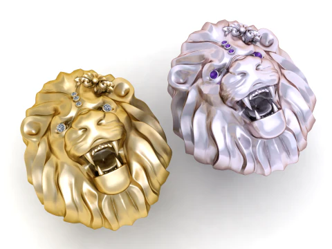 Gold lion crown ring 3D Print Model