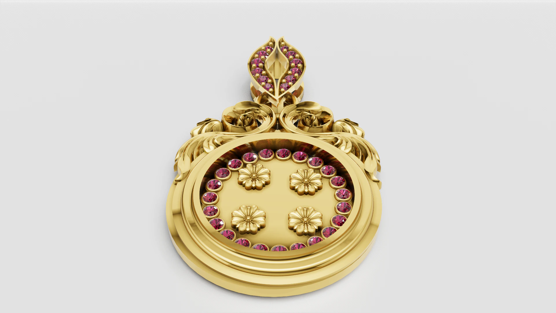 Floral gold pendant 3D Print Model .c4d .max .obj .3ds .fbx .stl .blend 