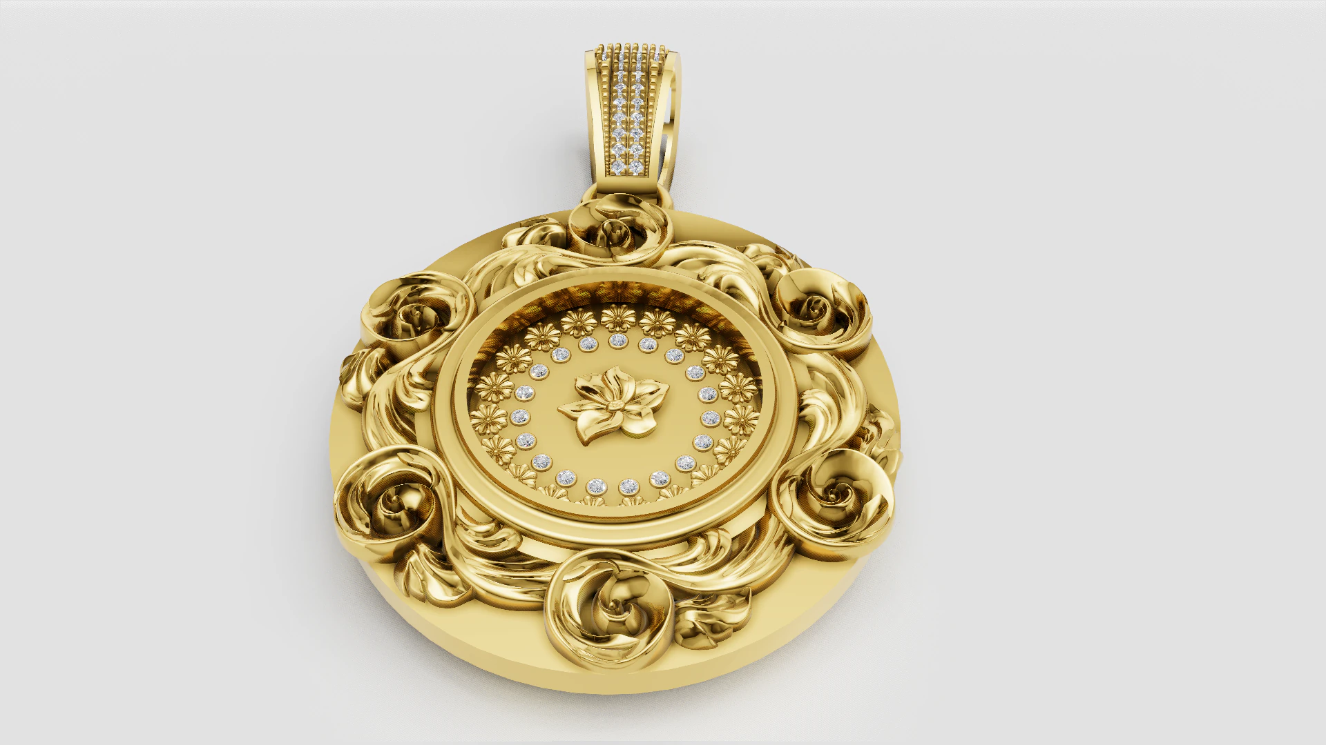 Floral gold pendant 3D Print Model .c4d .max .obj .3ds .fbx .stl .blend