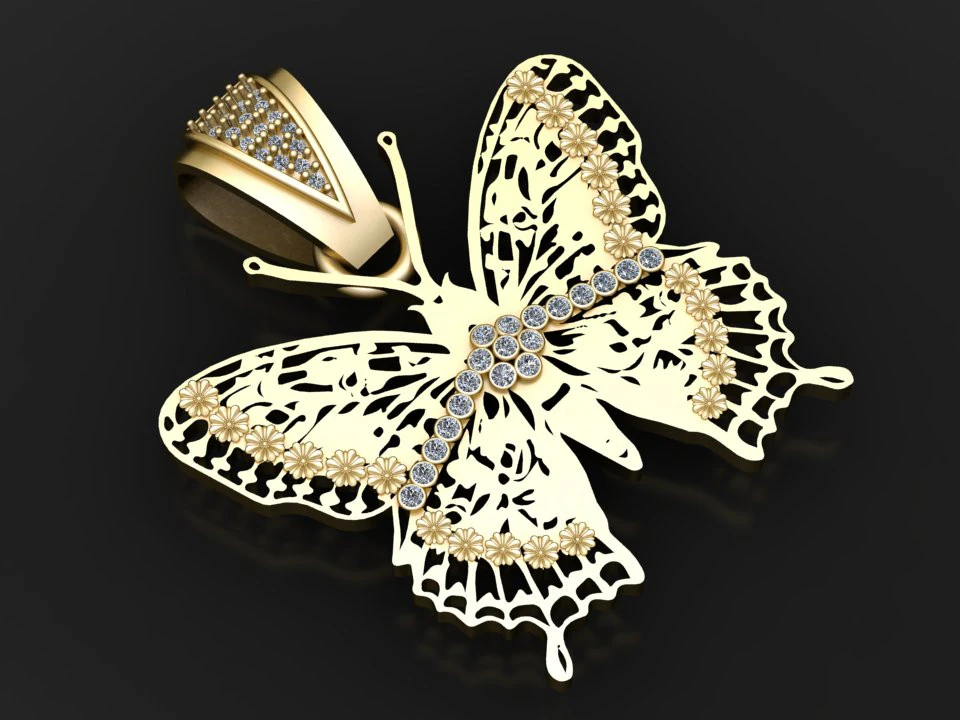 Butterfly gold pendant 3D Print Model .c4d .max .obj .3ds .fbx .stl .blend