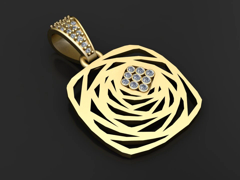 Geometric gold pendant 3D Print Model .c4d .max .obj .3ds .fbx .stl .blend