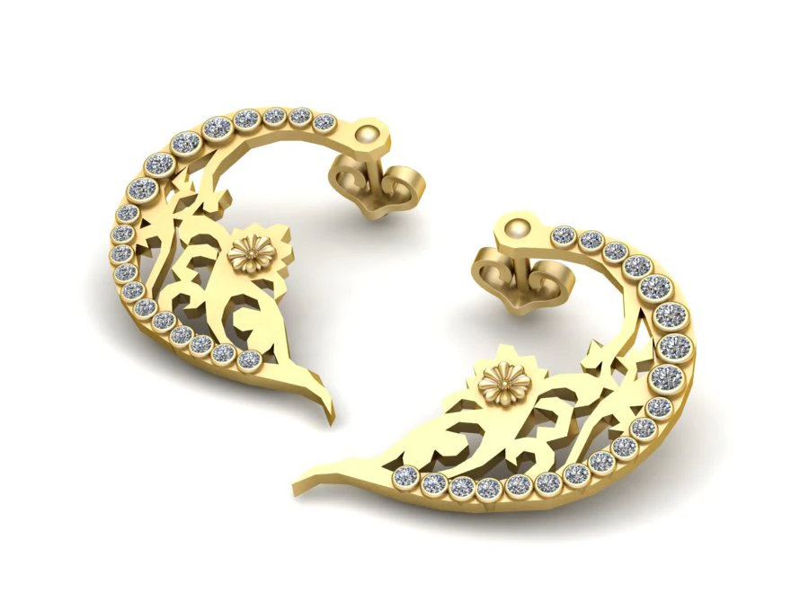 Crescent gold earrings pendant 3D Print Model .c4d .max .obj .3ds .fbx .stl .blend 