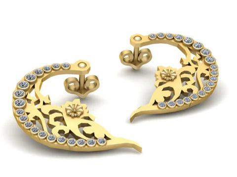 Crescent gold earrings pendant 3D Print Model