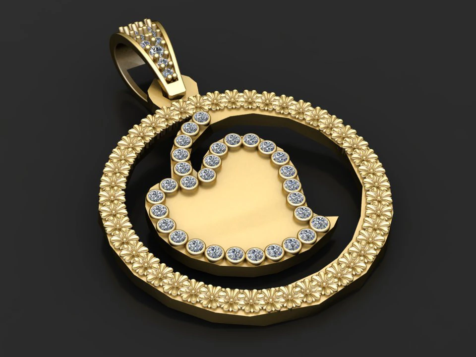 Heart gold pendant 3D Print Model .c4d .max .obj .3ds .fbx .stl .blend