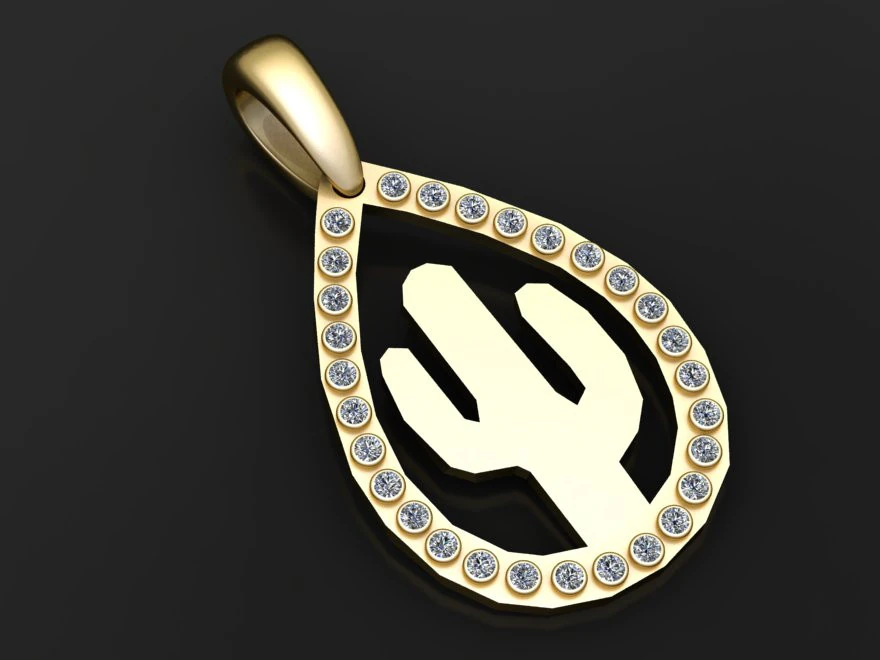 Cactus gold pendant 3D Print Model .c4d .max .obj .3ds .fbx .stl .blend