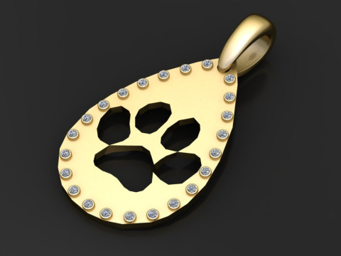 Paw print gold pendant Model Cetak 3D