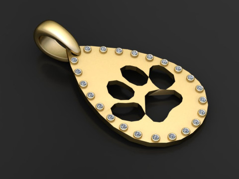 Paw print gold pendant Modèles 3D en vedette