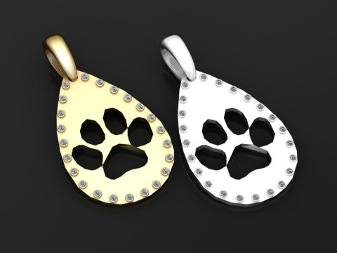Paw print gold pendant Modèles 3D en vedette