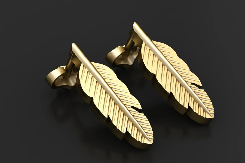 Feather gold earrings 3D Print Model .c4d .max .obj .3ds .fbx .stl .blend 