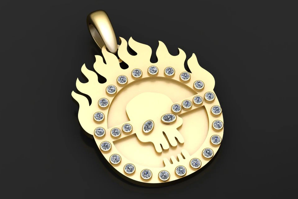 Skull gold pendant 3D Print Model .c4d .max .obj .3ds .fbx .stl .blend 