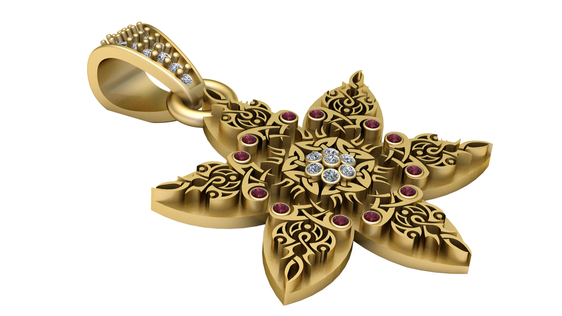 Floral star pendant 3D Print Model .c4d .max .obj .3ds .fbx .stl .blend 