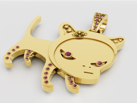 Gold cat pendant Model Cetak 3D