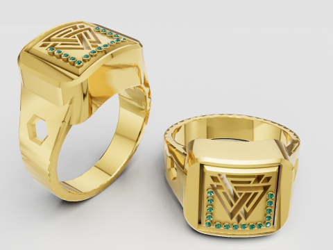 Gold Signet Ring Model Cetak 3D