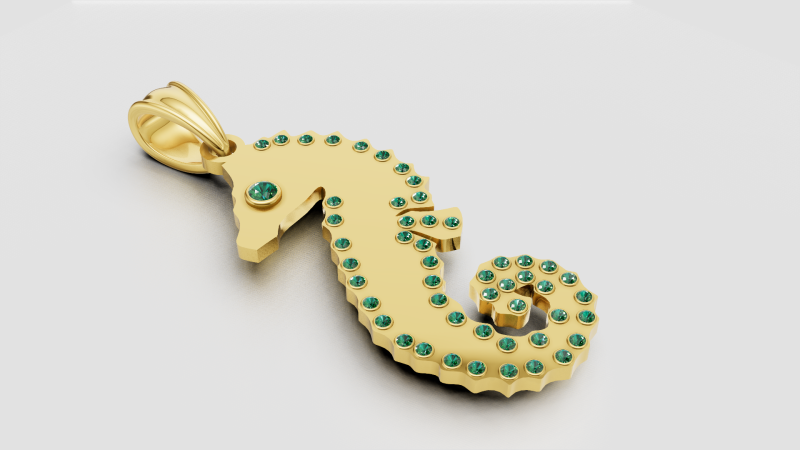 Gold seahorse pendant 3D Print Model .c4d .max .obj .3ds .fbx .stl .blend 