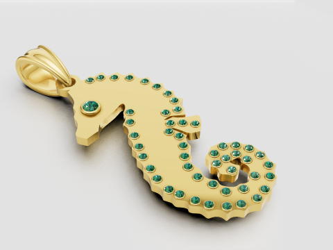 Gold seahorse pendant Modèles 3D en vedette