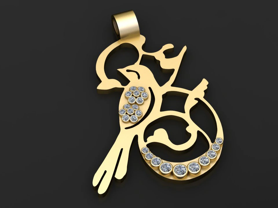 Bird gold pendant 3D Print Model .c4d .max .obj .3ds .fbx .stl .blend 