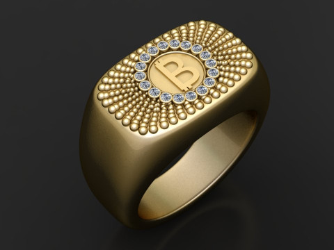Gold initial ring Modèles 3D en vedette