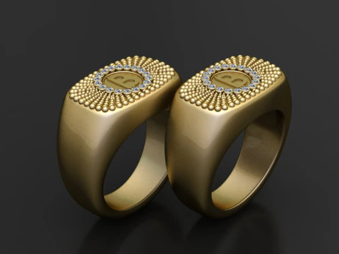 Gold initial ring 3D Print Model