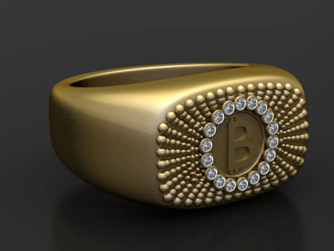 Gold initial ring 3D Print Model