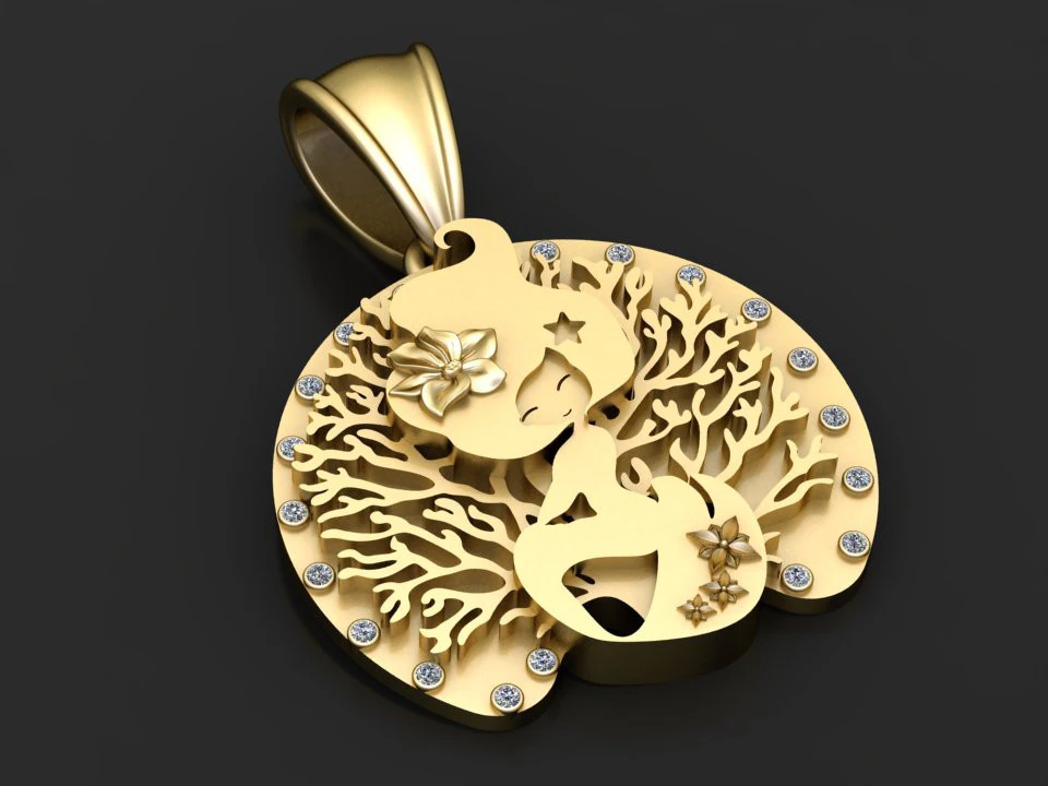 Mermaid pendant 3D Print Model .c4d .max .obj .3ds .fbx .stl .blend