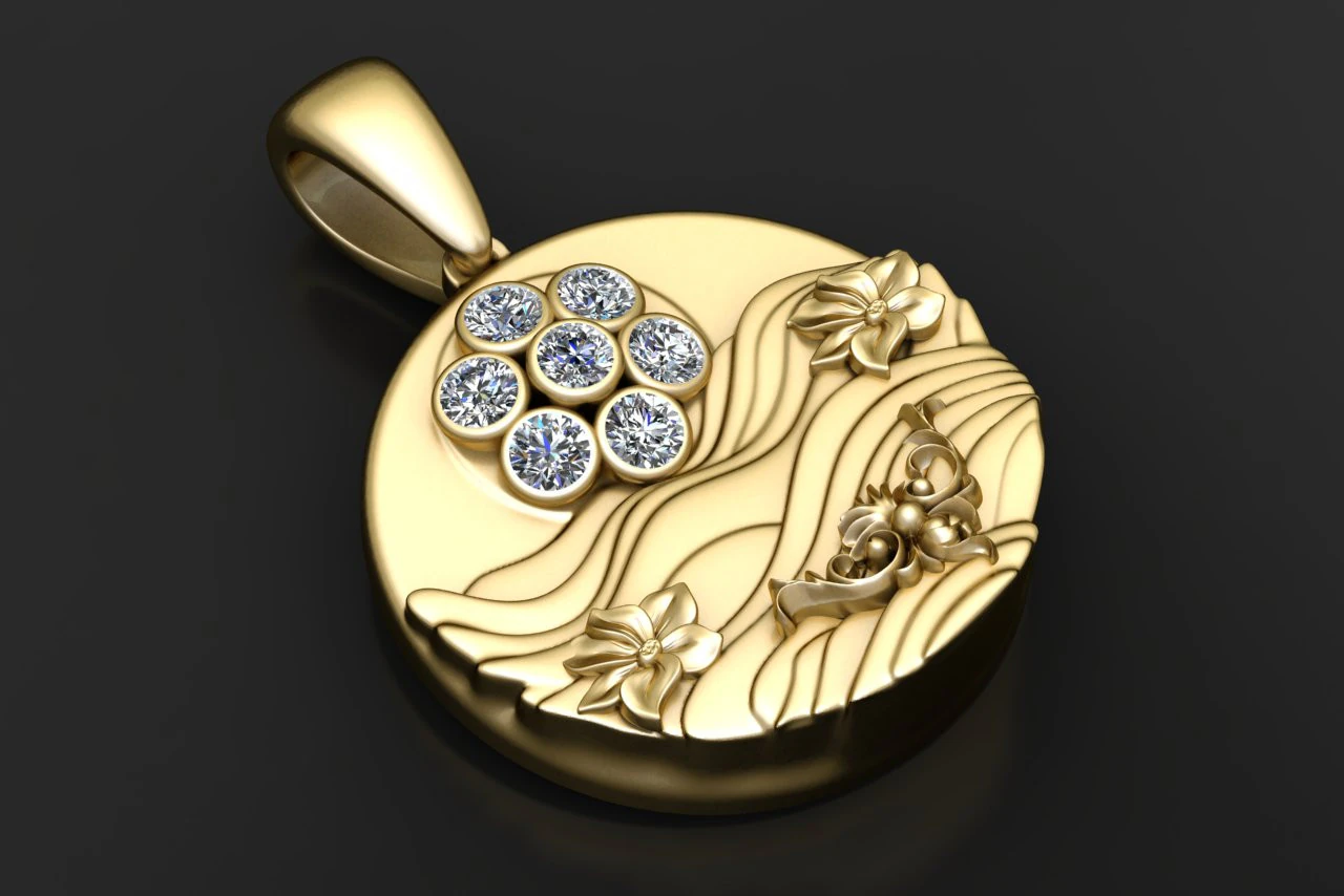 Round gold pendant 3D Print Model .c4d .max .obj .3ds .fbx .stl .blend 