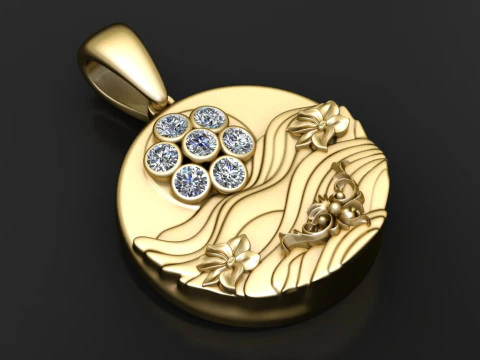 Round gold pendant 3D Print Model