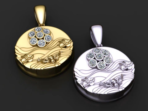 Round gold pendant 3D Print Model