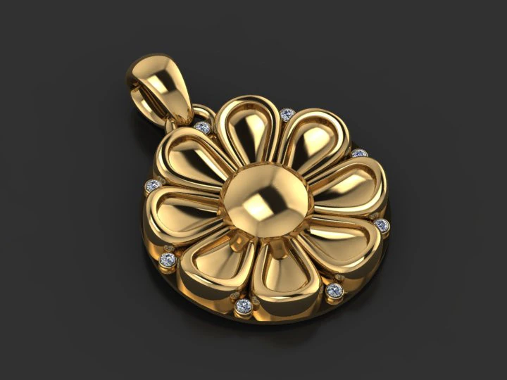 Gold flower pendant 3D Print Model .c4d .max .obj .3ds .fbx .stl .blend