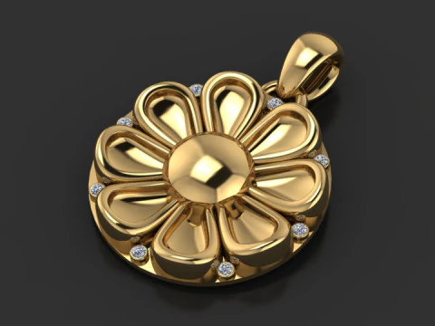 Gold flower pendant 3D Print Model