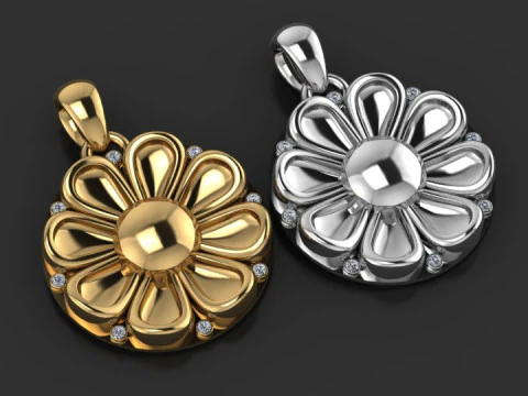 Gold flower pendant 3D Print Model