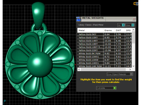 Gold flower pendant 3D Print Model