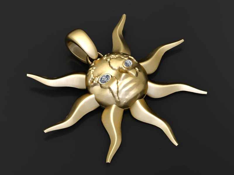 Gold sun pendant 3D Print Model .c4d .max .obj .3ds .fbx .stl .blend 