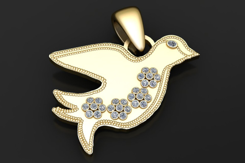 Gold bird pendant 3D Print Model .c4d .max .obj .3ds .fbx .stl .blend 