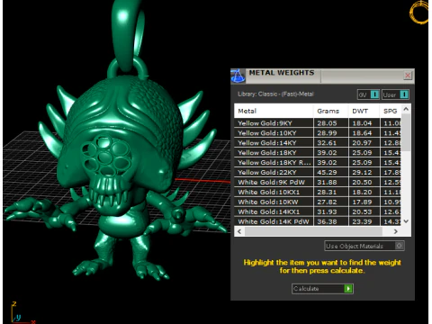 Gold creature pendant 3D Print Model