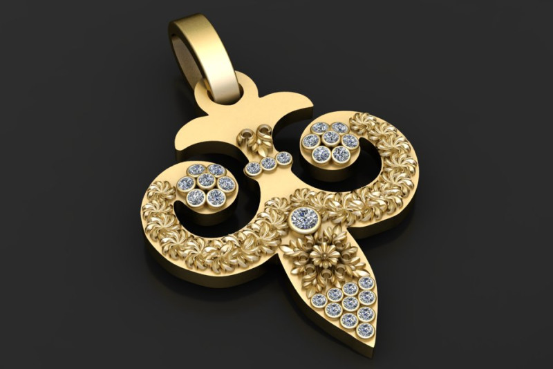 Gold floral pendant 3D Print Model .c4d .max .obj .3ds .fbx .stl .blend