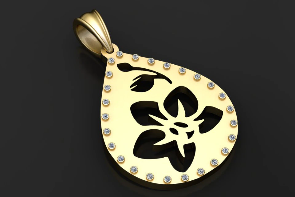 Gold teardrop pendant 3D Print Model .c4d .max .obj .3ds .fbx .stl .blend 