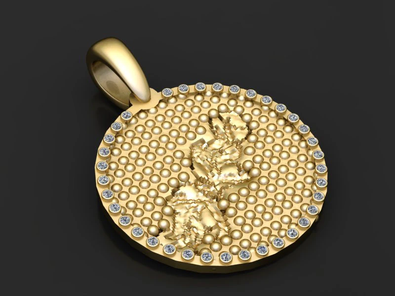 Gold round pendant 3D Print Model .c4d .max .obj .3ds .fbx .stl .blend 