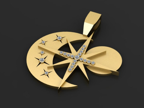 Gold moon and star pendant 3D Baskı Modeli
