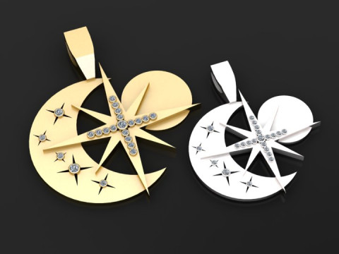 Gold moon and star pendant 3D Baskı Modeli