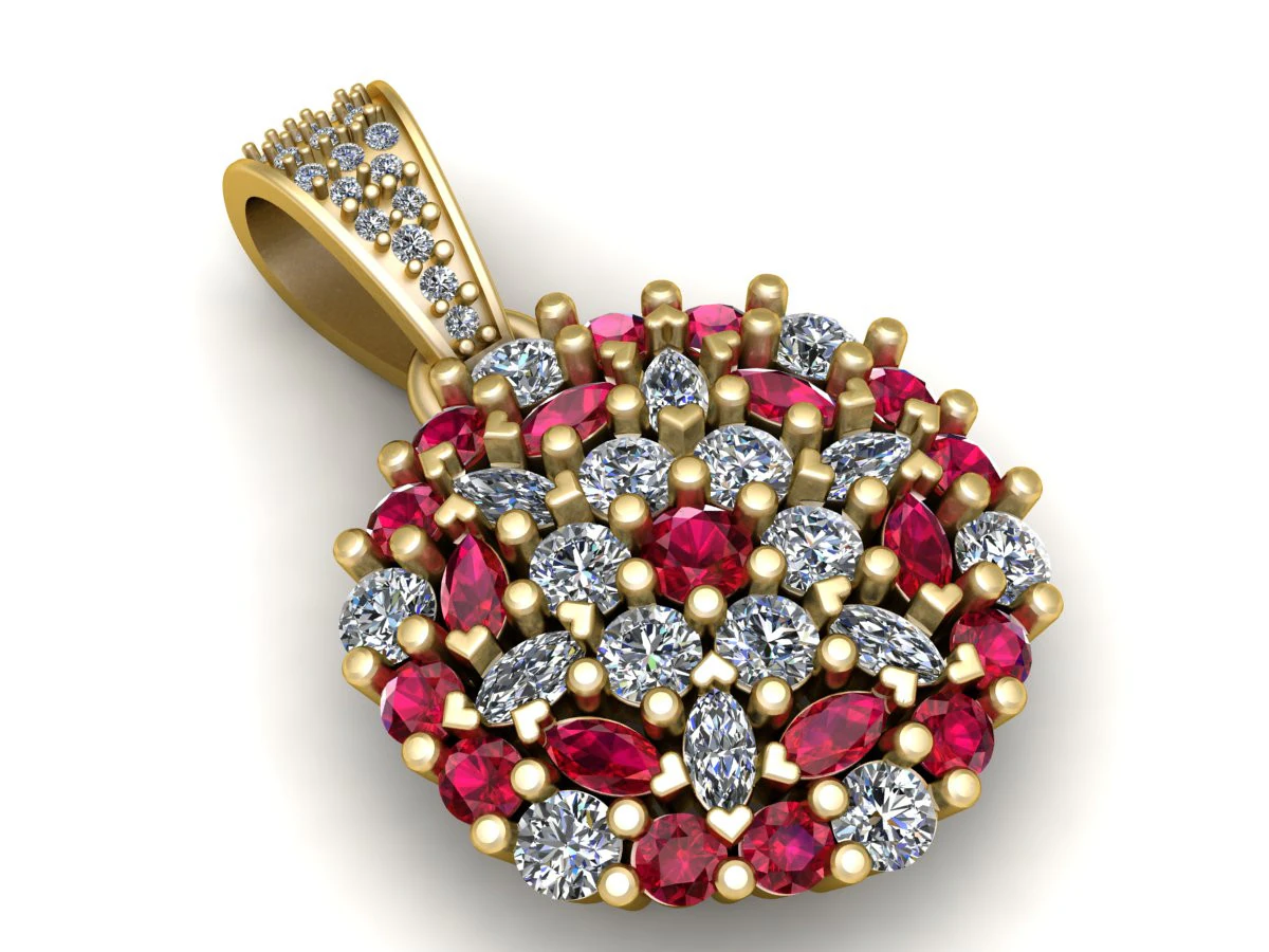 Ruby and diamond pendant 3D Print Model .c4d .max .obj .3ds .fbx .stl .blend 