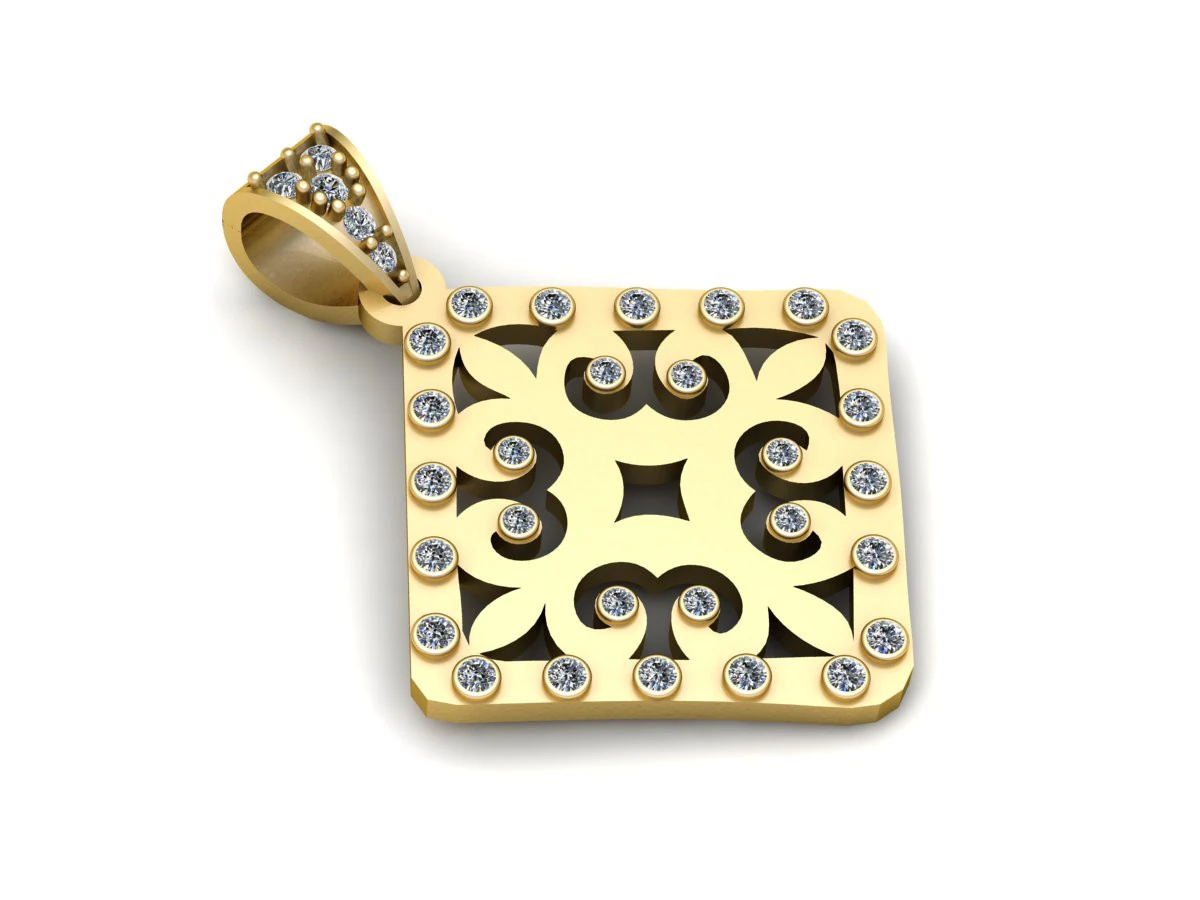 Square gold pendant 3D Print Model .c4d .max .obj .3ds .fbx .stl .blend 