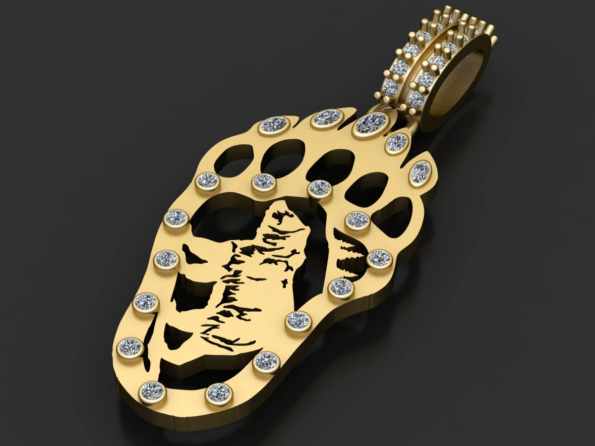 Bear paw gold pendant 3D Print Model .c4d .max .obj .3ds .fbx .stl .blend 