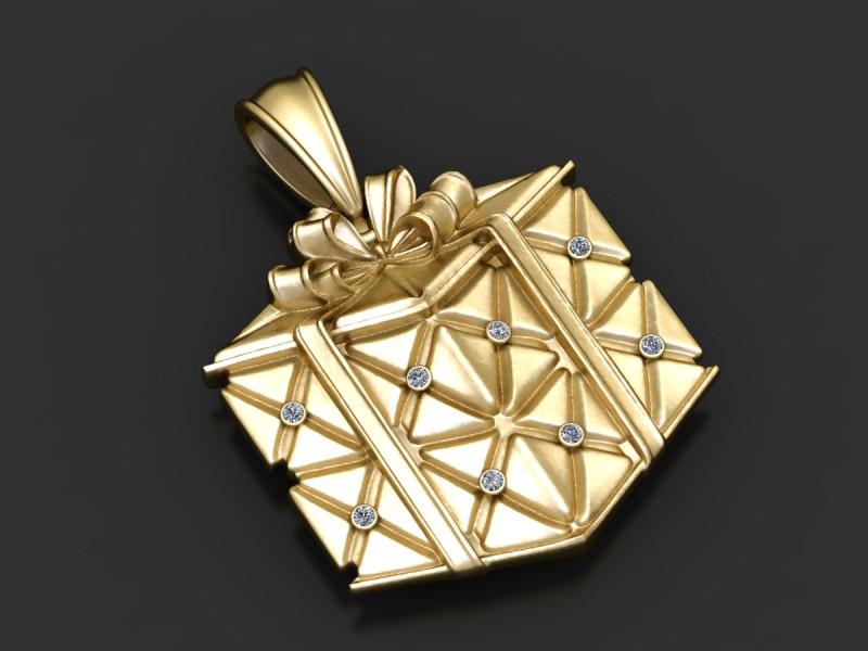 Gold gift box pendant 3D Print Model .c4d .max .obj .3ds .fbx .stl .blend