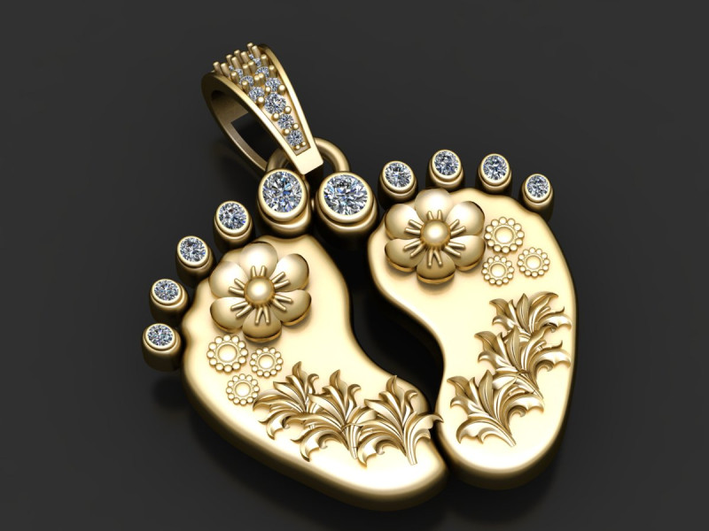 Gold baby feet pendant 3Dプリントモデル .c4d .max .obj .3ds .fbx .stl .blend