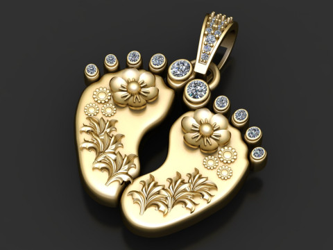 Gold baby feet pendant 3D Print Model