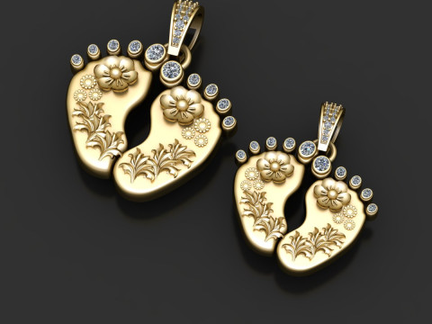 Gold baby feet pendant 3D Print Model