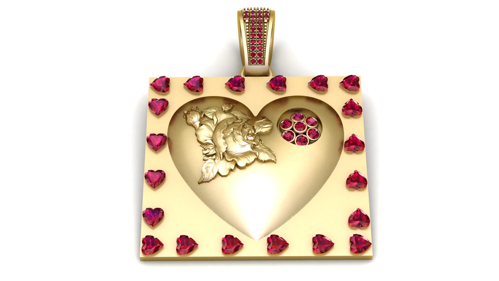 Rose Heart Pendant 3D Printable Model 3D Print Model .c4d .max .obj .3ds .fbx .stl .blend 
