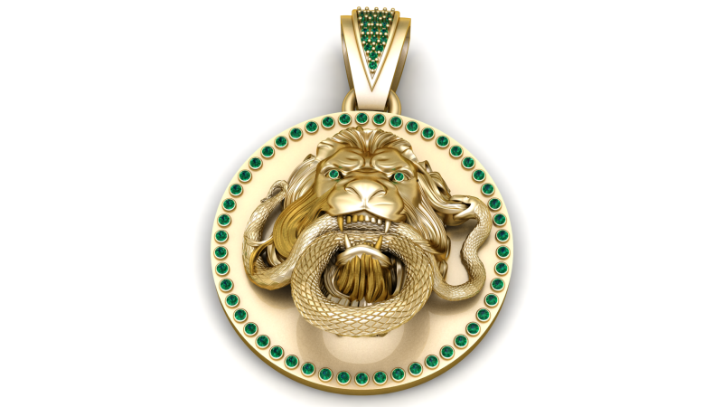 Golden Lion and Snake Fight Pendant 3D Printable Model 3D Print Model .c4d .max .obj .3ds .fbx .stl .blend